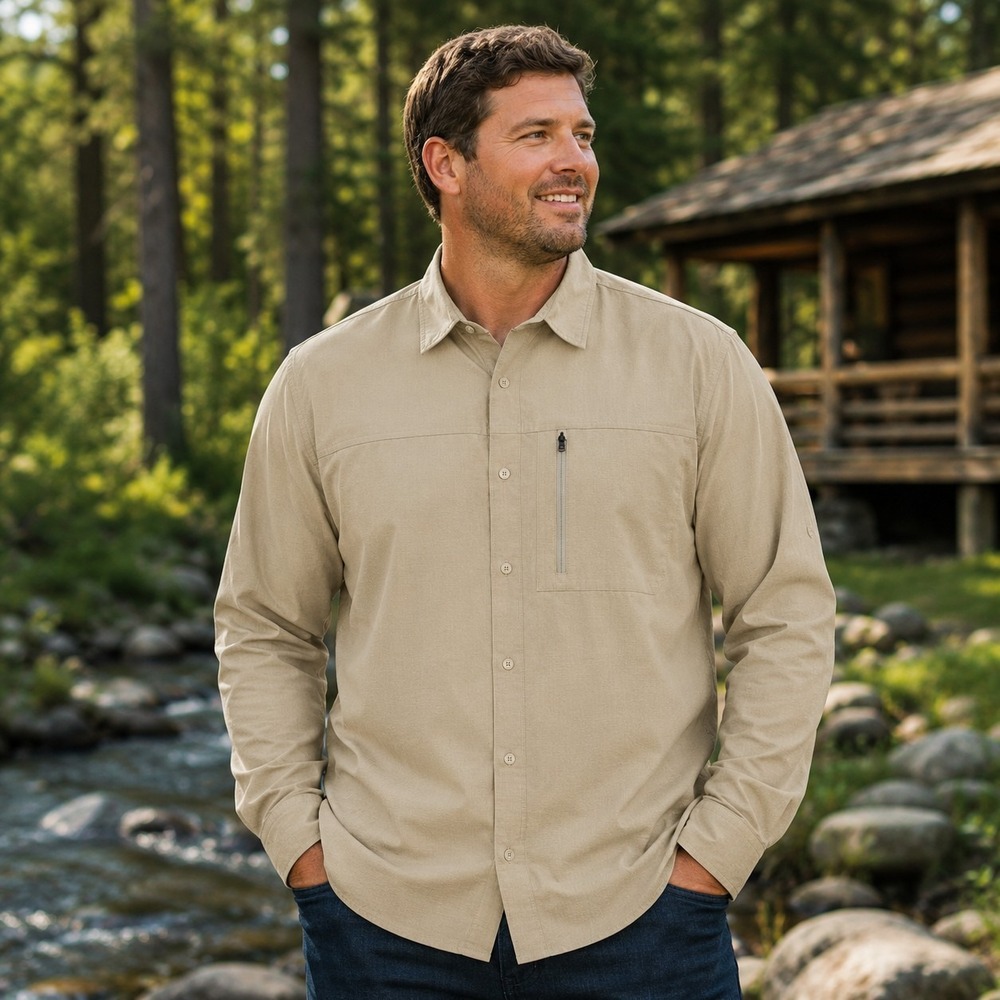 Zelos Evolution Men's XXL Button-Up Shirt Tan Outdoor Hiking Fishing Travel NWT